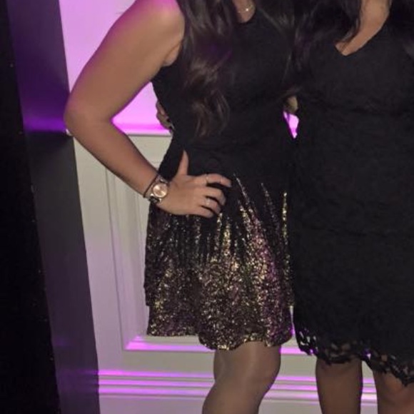 Taroo Black Lace and Gold Foil A-Line Dress - Picture 4 of 4